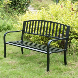 Steel Garden Park Bench Cast Iron Frame Patio Lawn Yard Decor, Black