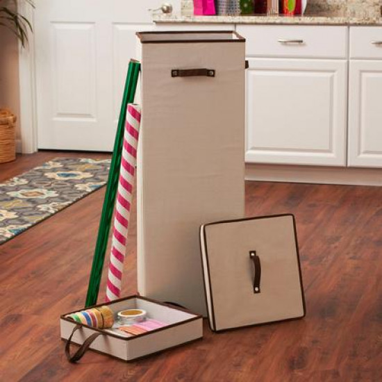 Tall Wrapping Paper Organizer Storage Box with Lift-Out Ribbon Tray