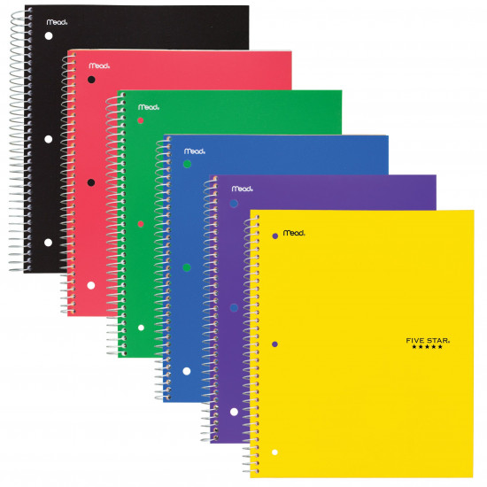 Five Star 5 Subject College Ruled Wirebound Notebook, 11″ x 8 1/2″, Color Choice Will Vary (08969)